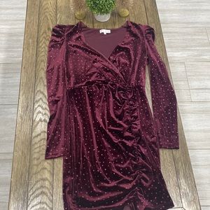 long sleeve dress , the brand is Honey and Rosie , color wine , size M